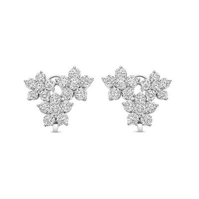 Damaso 18K White Gold Diamond 3 Flower Earrings Profile Picture