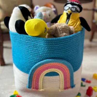 Blue Cotton Rainbow Storage Basket Bag | Kids Room Decor Profile Picture